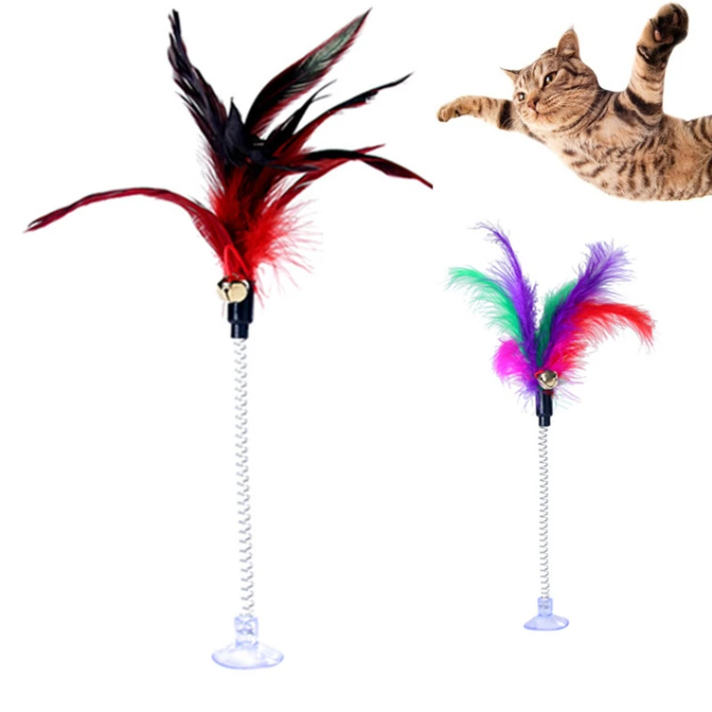 

1 PCS Interactive Cat Toy Handfree Cat Stick Playing Kitten Playing Teaser Wand Toy Suction Cup Feather Cat Wand Pet Supplies