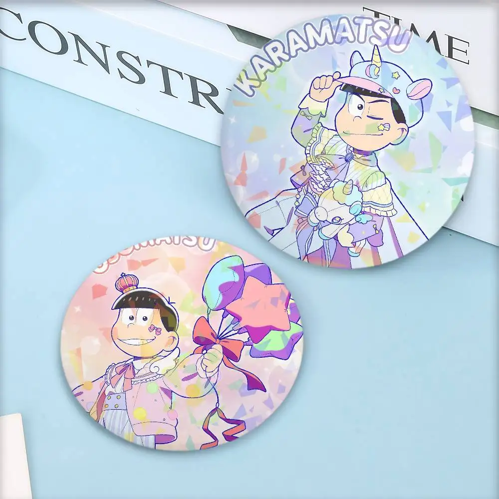 Anime O-OsoMAtsu-San insignia redonda alfileres de solapa para mochilas maletín broche láser ropa regalos