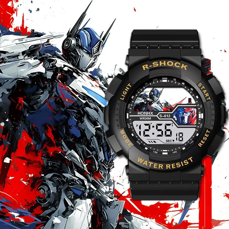 変形オプティマスプライム トレンディ電子防水発光学生向け耐衝撃スポーツスマートタイミングウォッチ 男性へのギフト