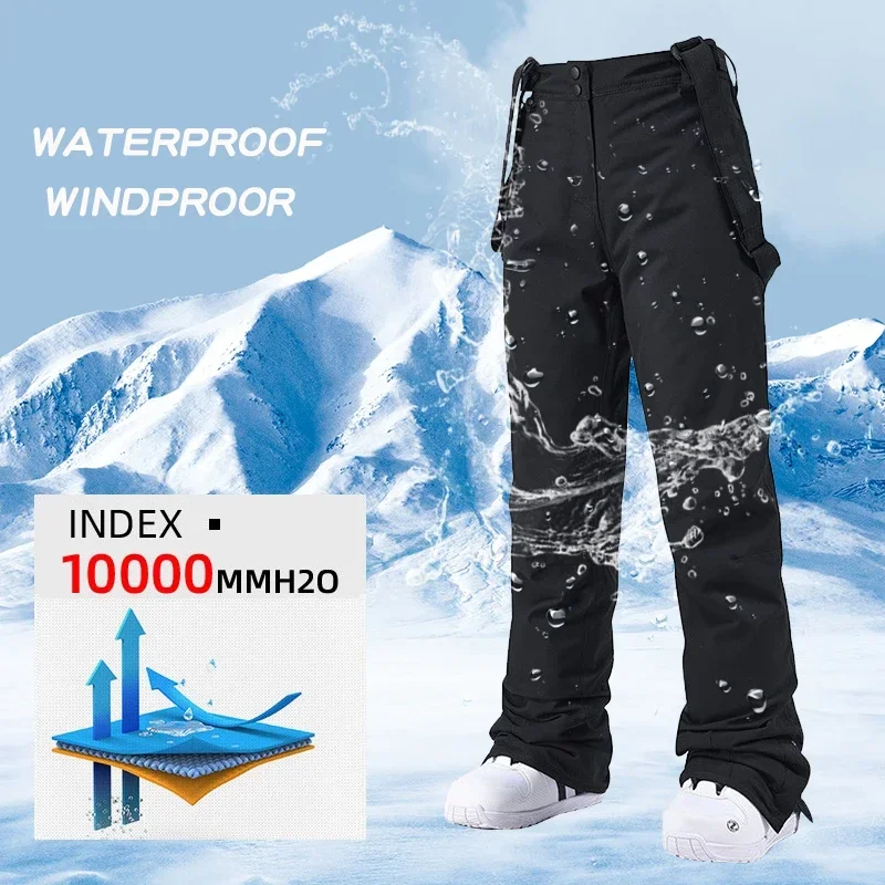 بدلة تزلج عالية الجودة شتوية خارجية سترة تزلج حرارية وسراويل ثلج فضفاضة ملابس شتوية مقاومة للماء بدلة تزلج على الجليد للسيدات