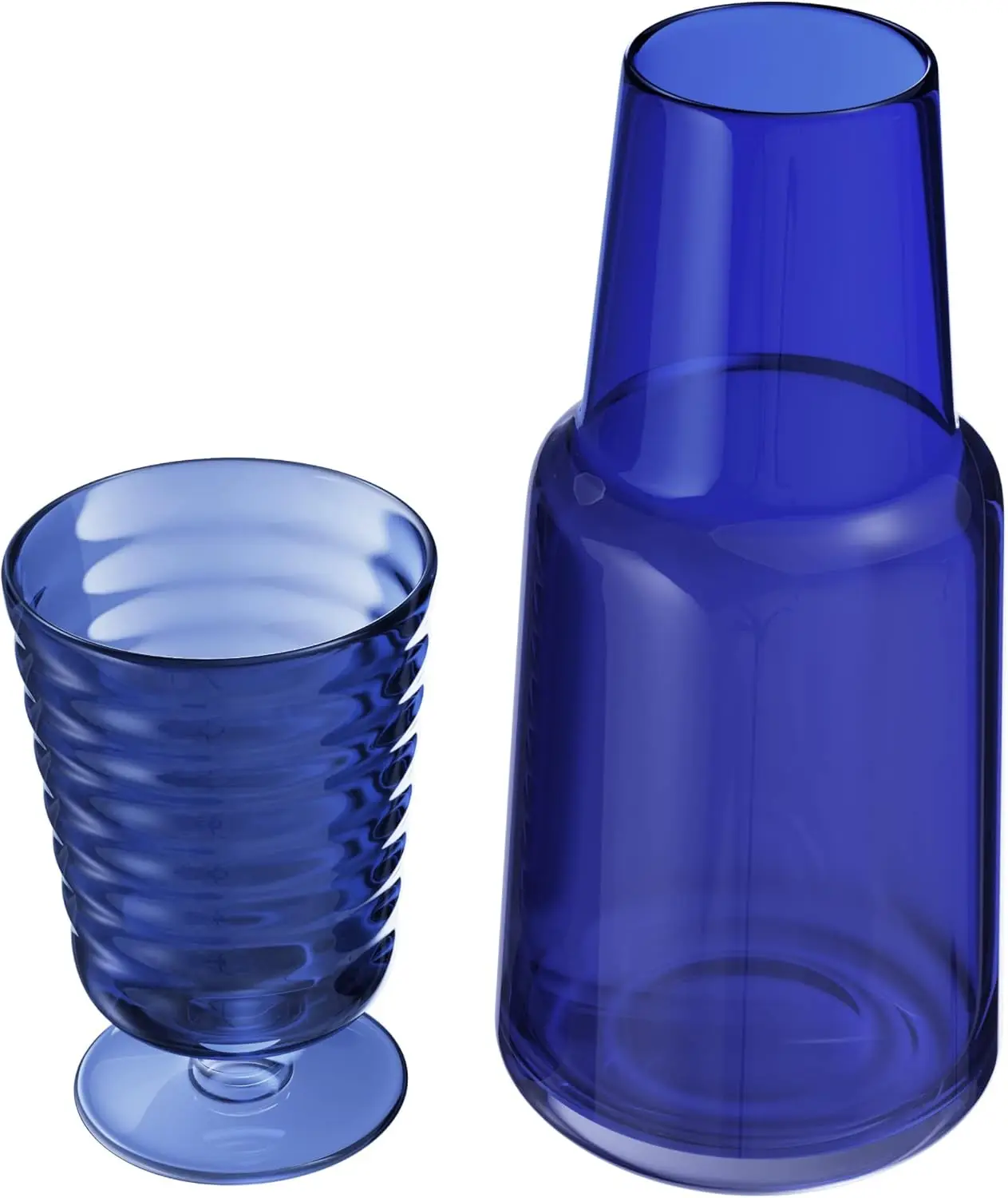 

Bedside Water Carafe with Tumbler | Pitcher and Footed Drinking Glass | Use Cup as Lid for Carafe | For Guest Room, Nightstand,