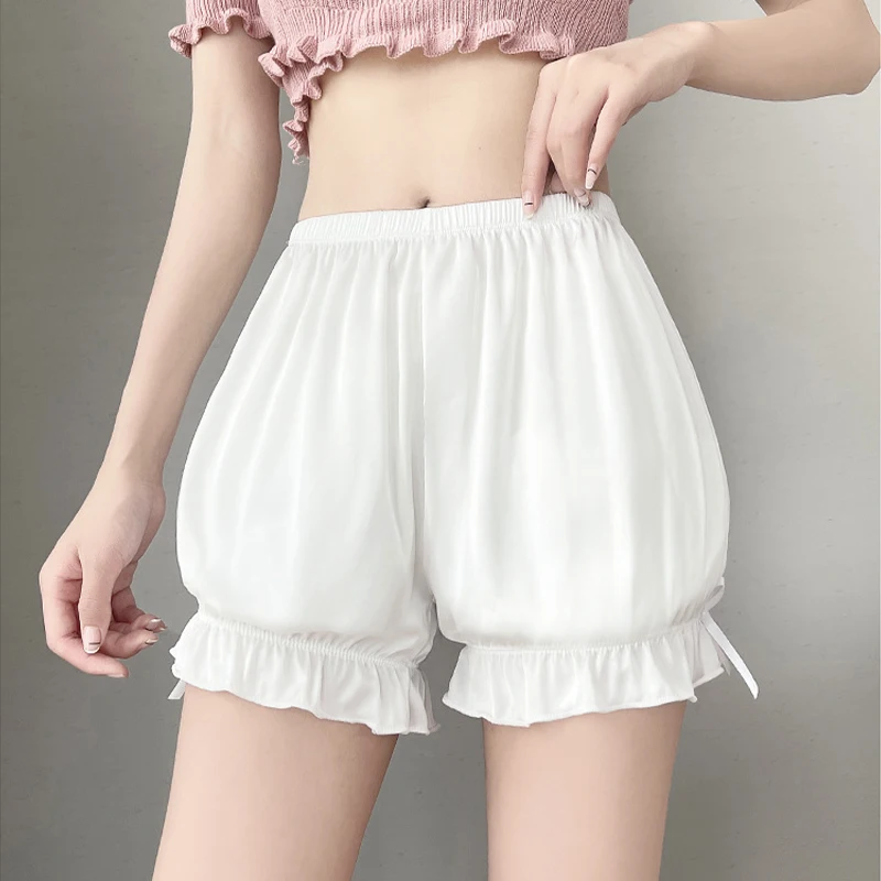 1pcs Women Renaissance Vintage Bloomers Ruffles Lace Hem Bow Lantern Pumpkin Pants Solid Color Elastic Bubble Safety Under Pants