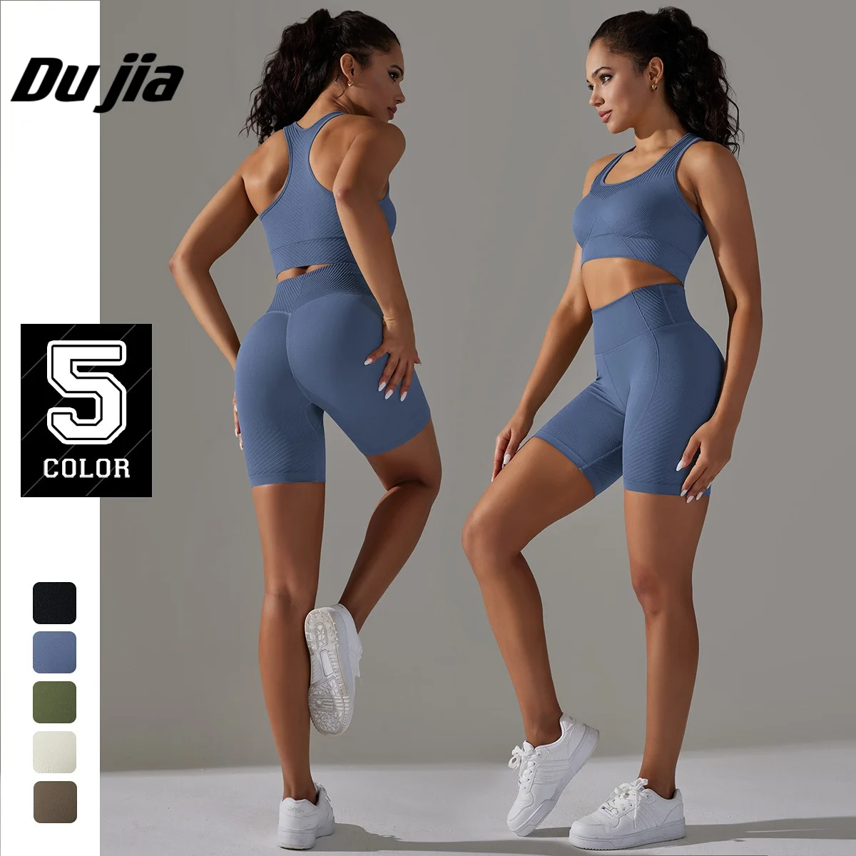 

Women Yoga Set Sports Clothing Sport Tights Sportswear Workout Clothes Gym High Waist Short Sleeve Shorts Suit Seamless Gym Yoga