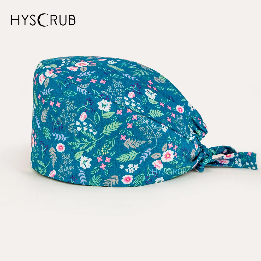 Printed Head cap Operating room scrub hat with sweatband women men 100% cotton medical dental work hats