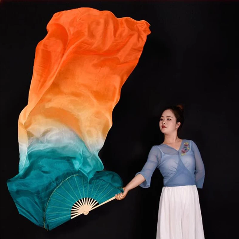 180cm Gradient Silk Belly Dance Fan Hand Dyed Flowy Extra Long Women's Practice Competition Stage Show Costume Accessory