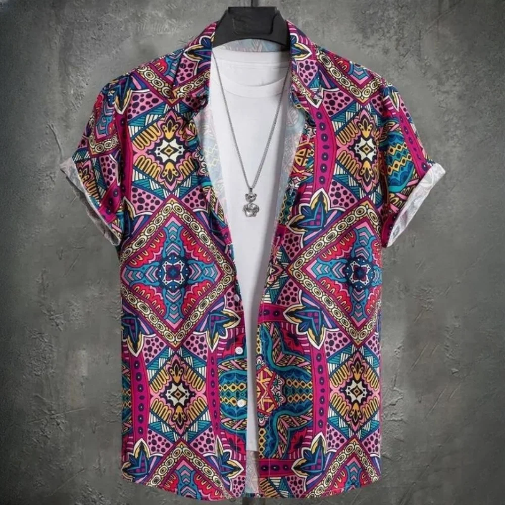 

Retro Ethnic Pattern 3D Print Men Tops Man Women Casual Fashion Short Sleeves shirt Lapel Button Shirt Oversized Unisex Clothes