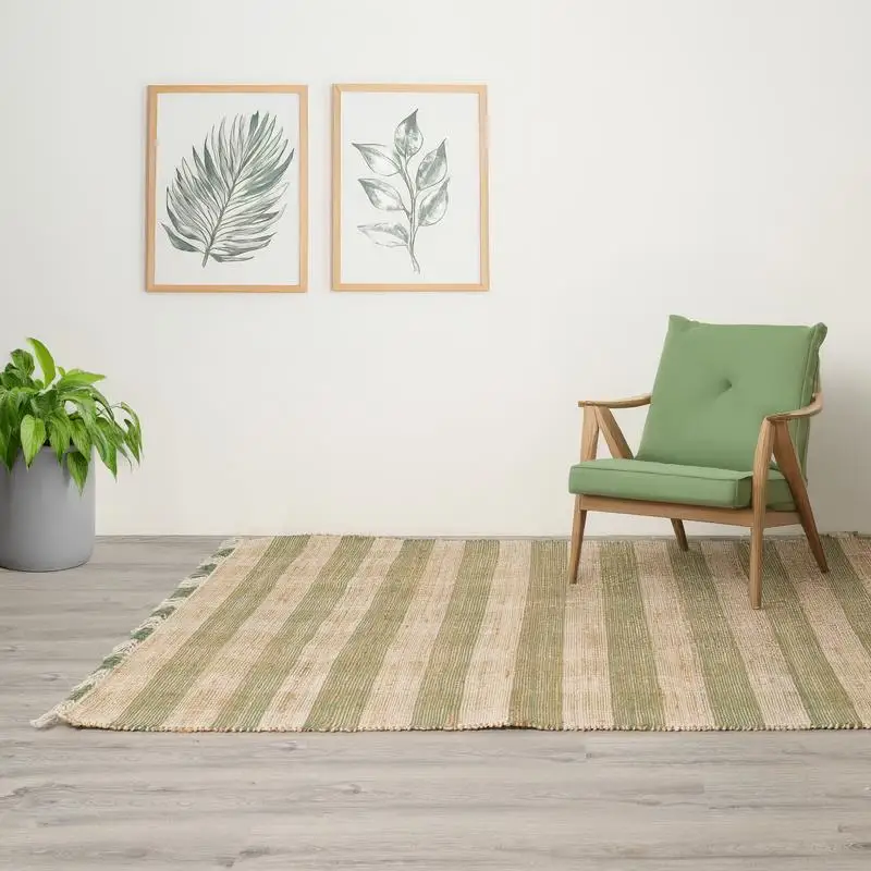 

Handwoven Jute Cotton Green Plaid Area Rug 8x10 ft