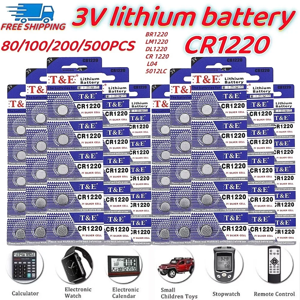 100PCS CR1220 3V Lithium Button Coin Cell Battery BR1220 LM1220 DL1220 CR 1220 L04 5012LC Watch Batteries for Toys Remote0