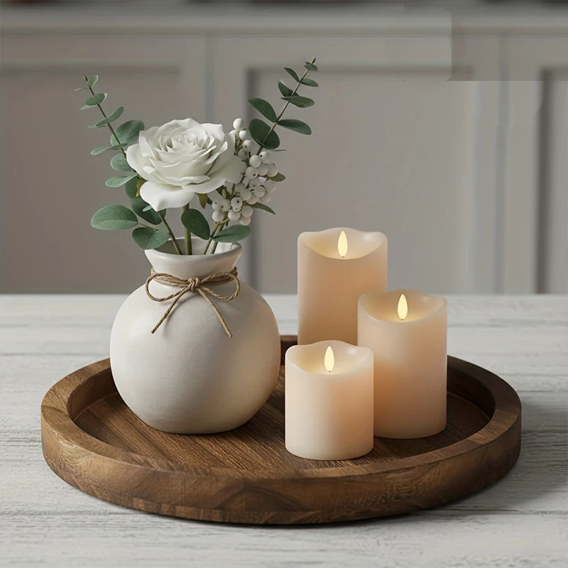 Bandeja para servir: plato redondo de madera estilo granja para encimera de cocina, centro de mesa de centro, velas y decoración (11,2 y 7,9")