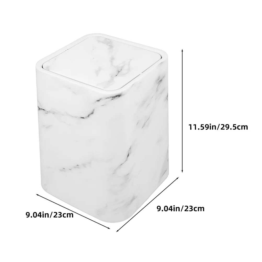 Marble Pattern Trash Can Lid Garbage Container Waste Paper Basket Plastic Bathroom Living Room Kitchen Elegant Design