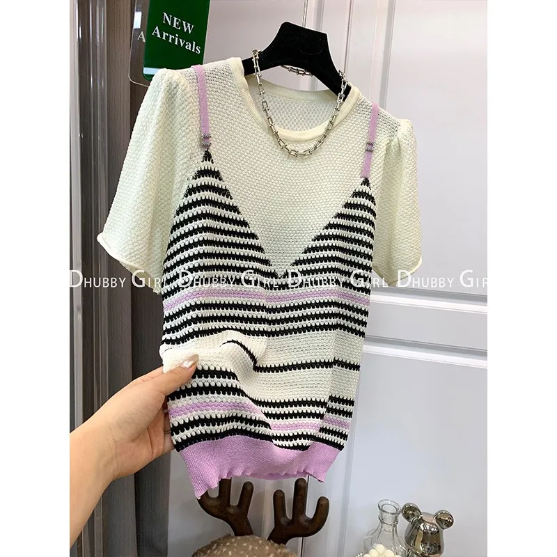 Sweet And Cute Party Ruffled Edge Short Sleeve A Two-Piece T-Shirts Girls Tshirts Short Folds Tops For Women