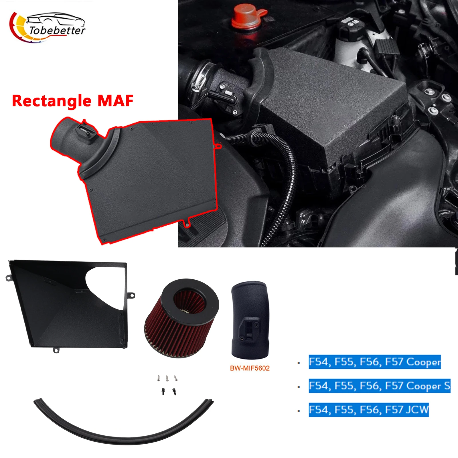 Performance intake kit for 2018+ Mini Cooper F55 F56 F57 F-Series Cooper S / JCW MI-F5602 Rectangle MAF / LCI models B38 B48
