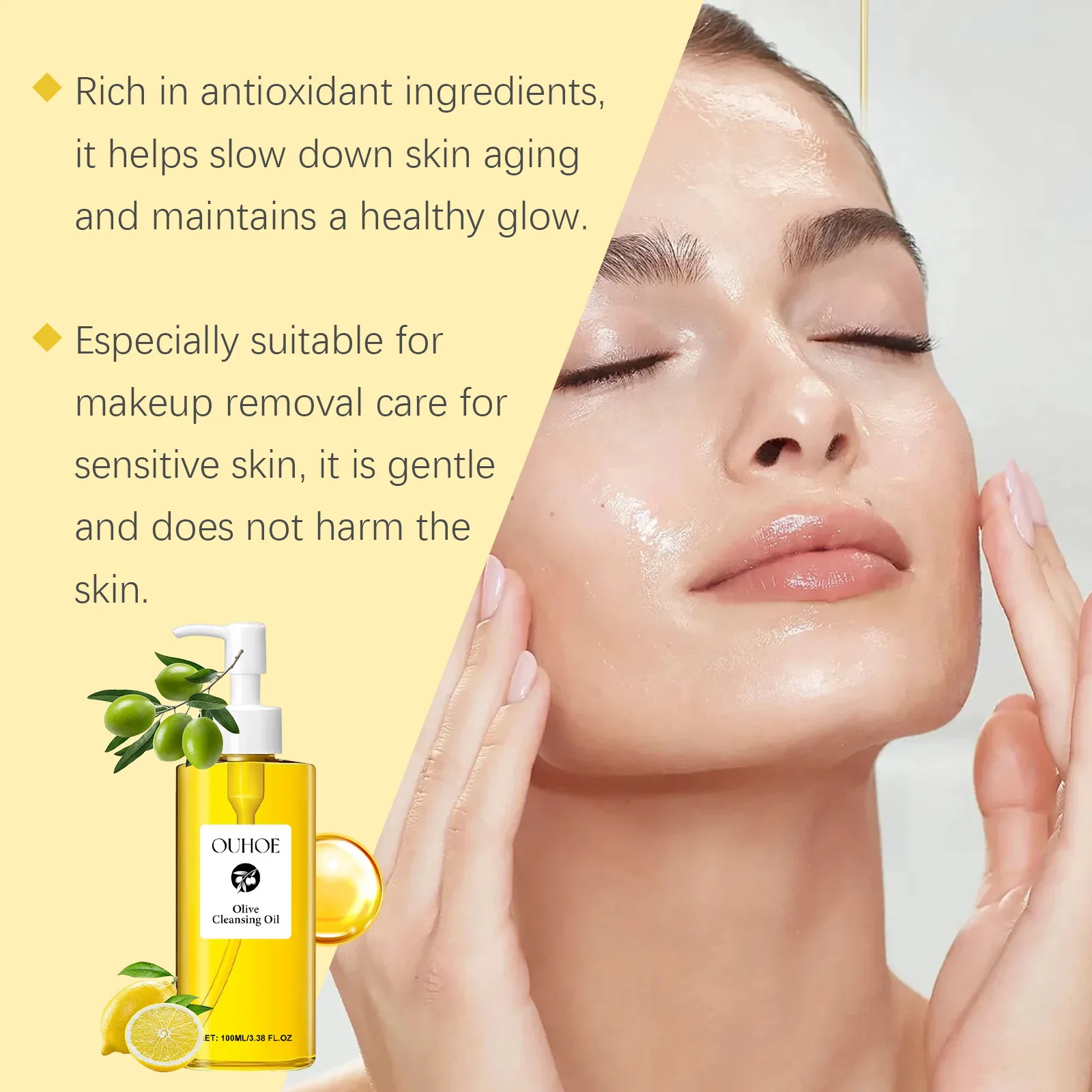 OUHOE Gentle Olive Cleansing Oil, Nourishing & Moisturizing, Effectively Removes Makeup & Impurities, For Face & Lips