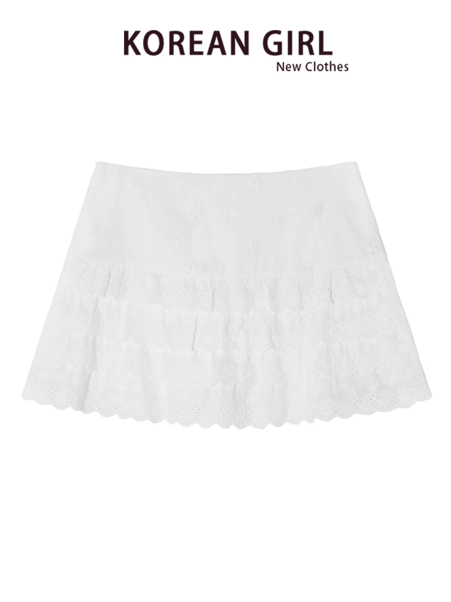 Pure Desire Sexy White Lace Cake Half Skirt Women's High Waist Slimming Ballet Style A-Line Short Skirt Casual Non-deformable