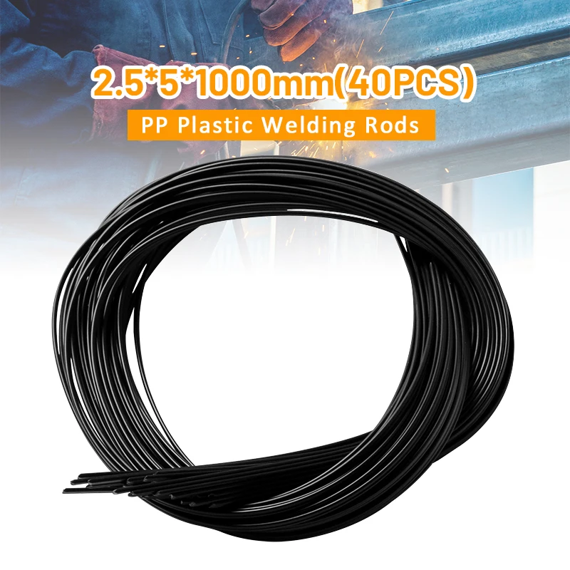 40Pcs 2.5mm x 5mm x 1000mm Black PP Plastic Welding Rods For Plastic Welder Gun/Hot Air Gun/Welding Tool Soldering Supplies