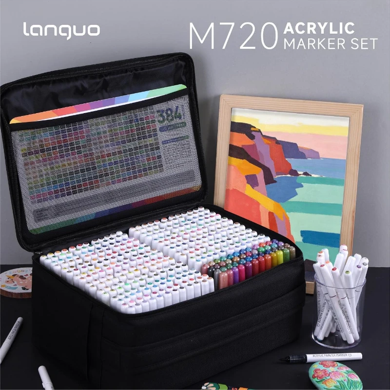LANGUO 384 Colors Direct Liquid Acrylic Paint Pens Brush Marker Pen for Painting Ceramic Glass DIY School Supplies Stationery