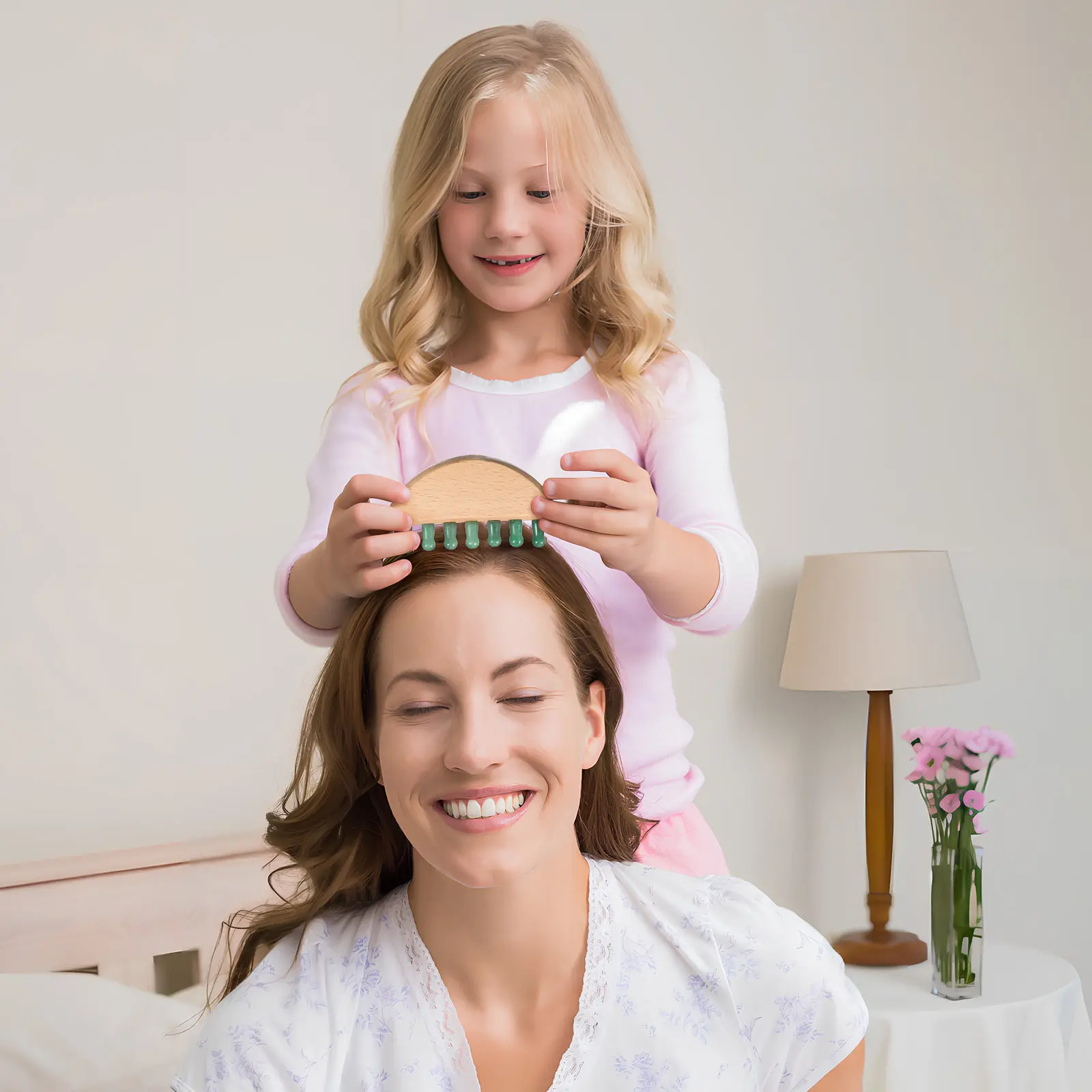 Jade Scalp Massager with Wooden Handle – Hair Massage Comb for Gentle Head, Neck & Shoulder Relaxation