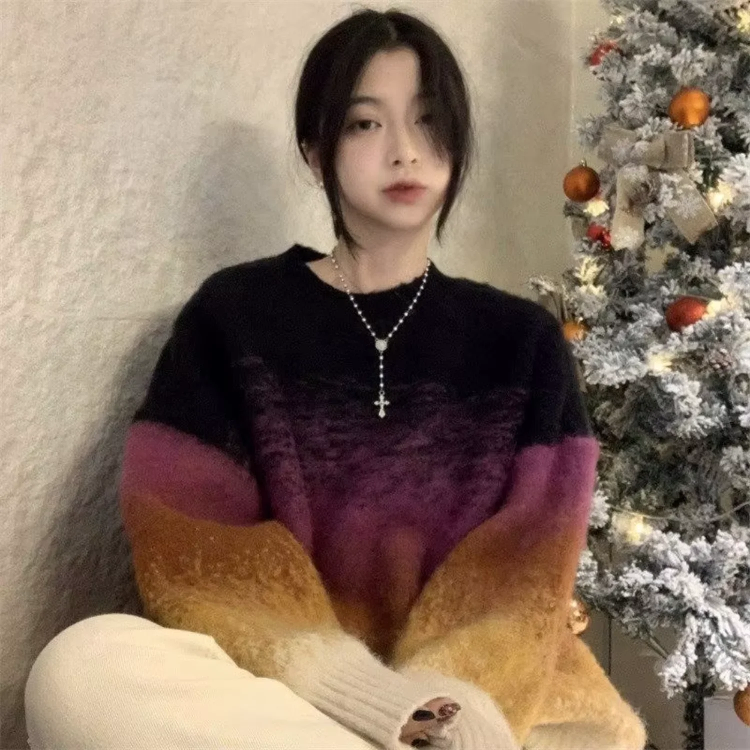 Women's Graditional Mohair Sweaters, Thick Middle Length Pulver Sweaters, Japanese Rage Style Design,