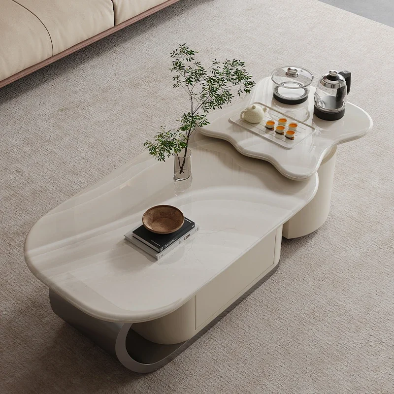 عجلات التخزين الطبيعي طاولة القهوة درج البيضاوي فريد طاولة القهوة صالون تصميم الحد الأدنى Mobili Per Il Soggiorno الأثاث #2