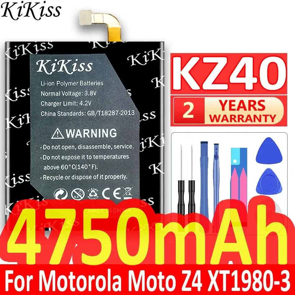 KiKiss KZ40 KZ 40 4750mAh Replacement Battery for Motorola Moto Z4 Z 4 XT1980-3 Batteries + Repair Tools Kit