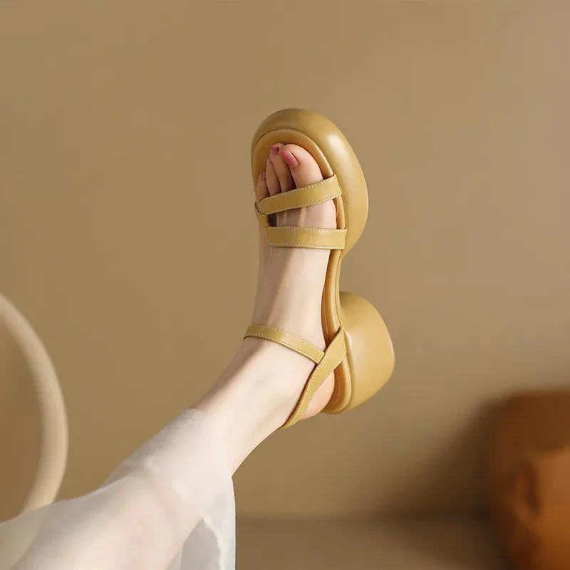 

2025 Summer Women Sandals High Heel Shoes for Woman Fashion Elastic Cross Band Open Toe Beach Roman Shoes Sandals Mujer Pumps