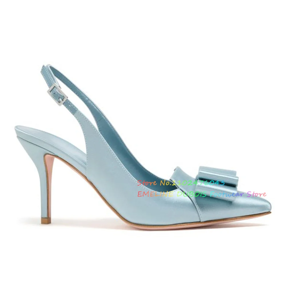

Blue Pointed Toe Butterfly-Knot Decor Pumps Women Sexy Stiletto Heel Slingback Buckle Strap Elegant Wedding Party Dress Shoes