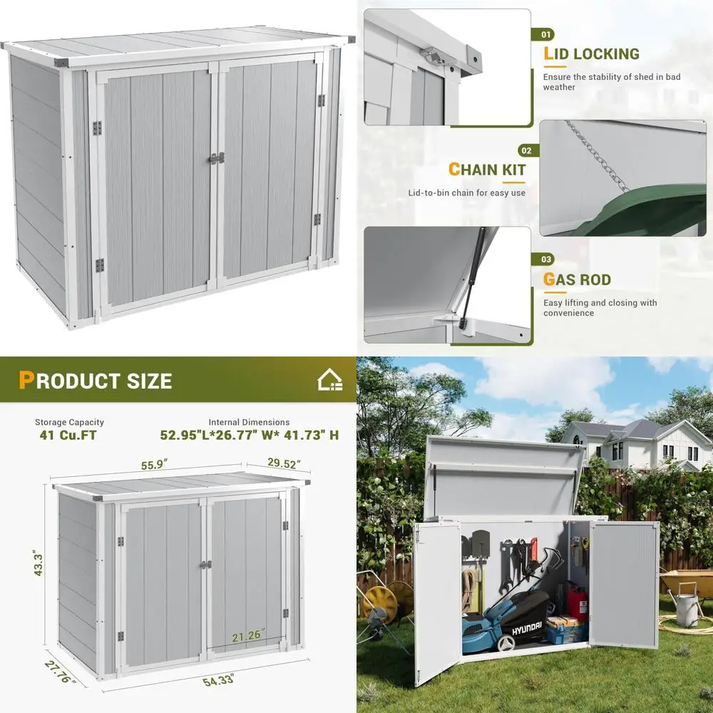 

Горизонтальный навес для хранения на открытом воздухе, вместимость кубических футов 41, атмосферостойкая конструкция из смолы с усиленным полом, газовая пружина