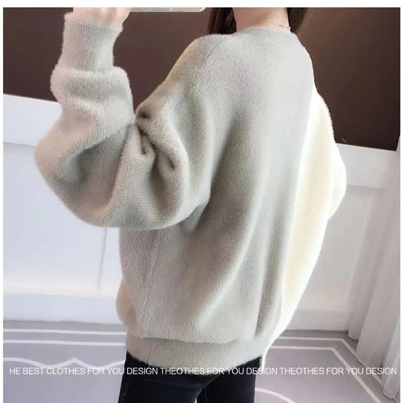 Autumn Winter New Contrast Color Fashion Long Sleeve Sweater Women High Street Oversize Pullovers Korean Style Thicken Warm Tops