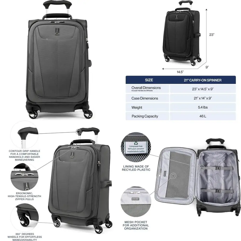 

Легкая расширяемая ручная кладь Softside с 4 вращающимися колесами, для мужчин и женщин, теневой серый цвет, дорожный чемодан