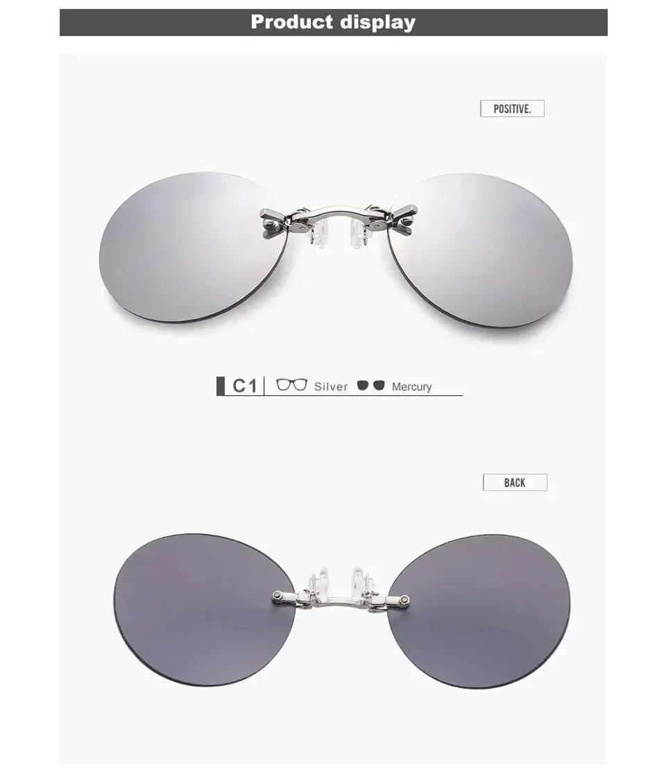  VIEWRING1-2PCS Clip-On-Nasenbrille, runde, randlose Matrix-Morpheus-Sonnenbrille, Mini-Brille ohne Rahmen, Vintage-Herrenbrille – Detail 7
