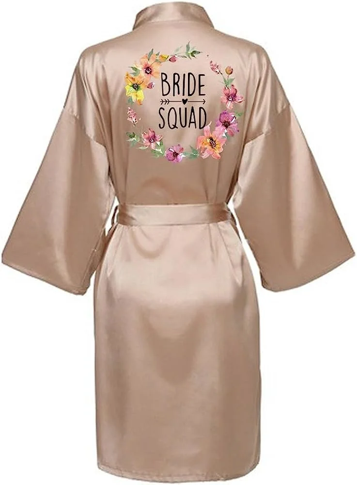 Wedding Party Team Bride Robe Kimono Satin Pajamas Bridesmaid Bathrobe B003