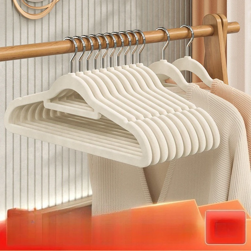 

10PCS/Set Thickened Non-Slip Save Space Velvet Hanger White Grey Colors Non-slip Korean Hot Sale Shoulder Wide Coat Suit Hanger