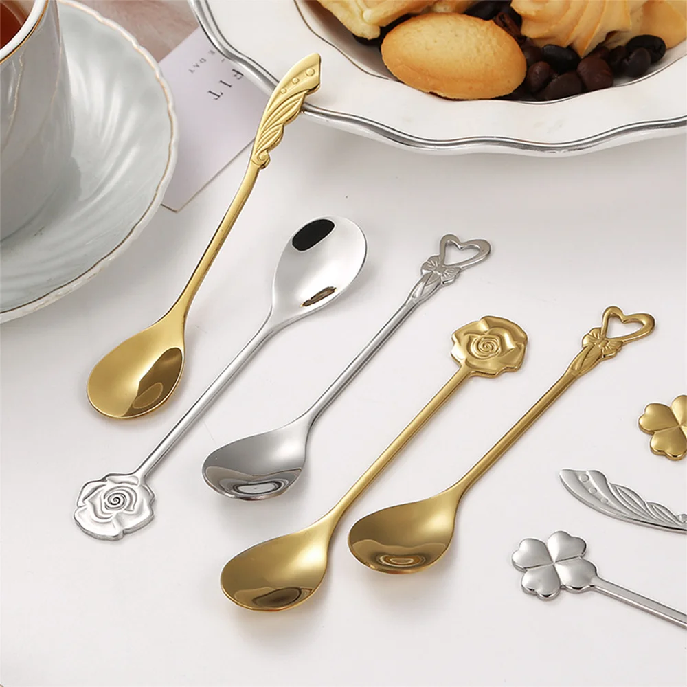 1PC Four-leaf Clover Coffee Spoon Stainless Steel Tableware Creative  Teaspoon Dessert Honey Salad Tea Mixing Spoon Kitchen Gadg