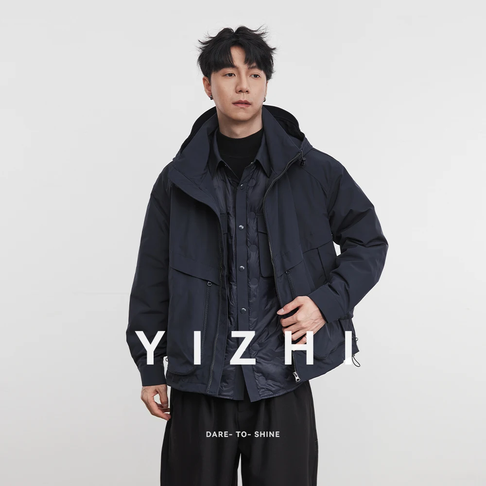 أزياء الرجال ثلاثة في واحد حقيقي قطعتين 90 الأبيض بطة أسفل سترة 2025 شتاء جديد مقنعين يندبروف سترة دافئة