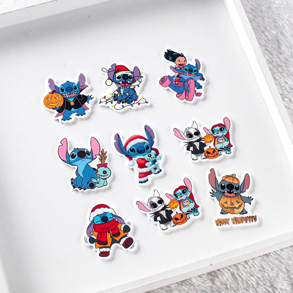 Disney Cartoon Stitch Random Deliveried Mixed Acrylic Resin Charms 10/30/50/100 Pcs Printed for DIY Bow Center DIY