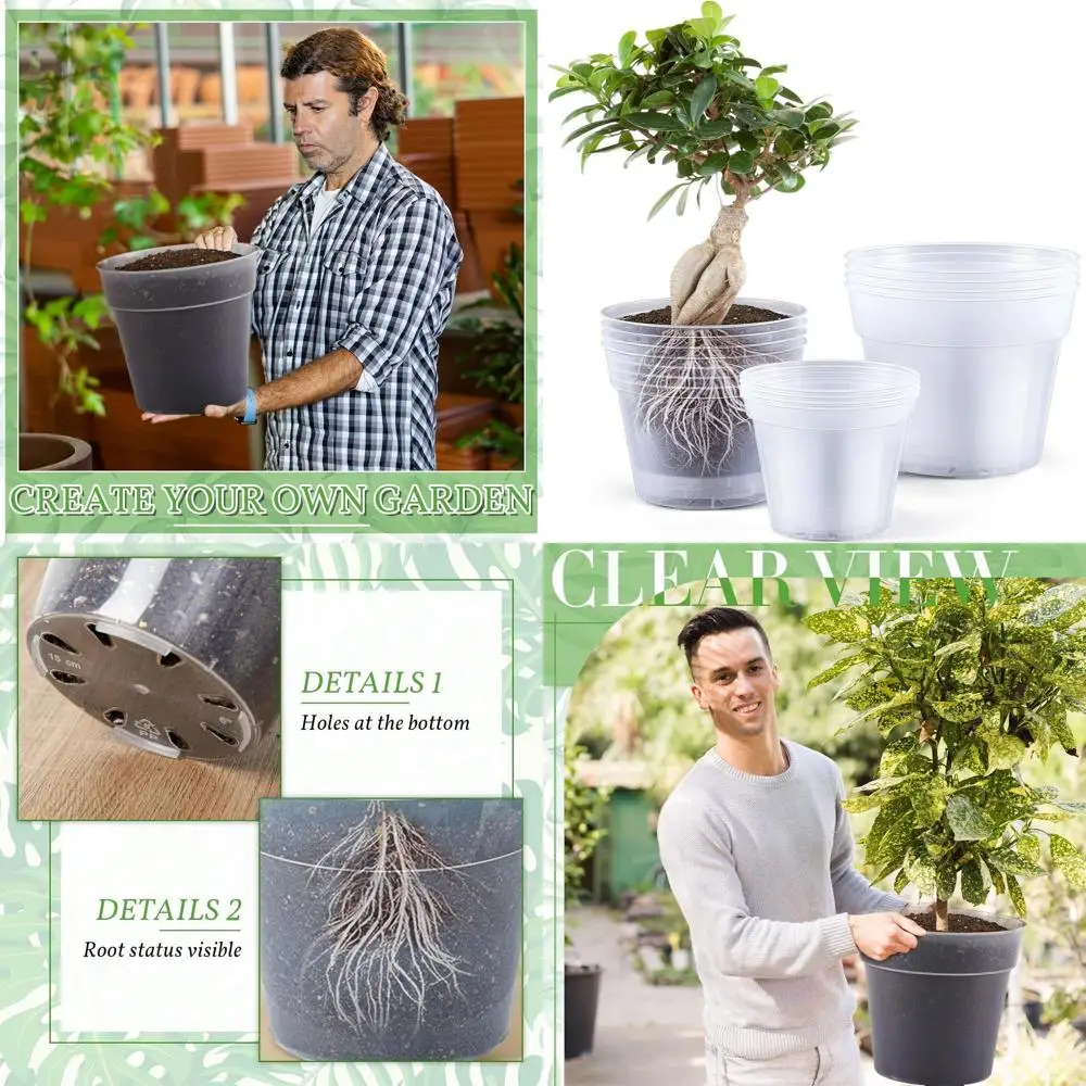 

12-Pack Large Nursery Pots for 8/10/12 Inch Plants with Drainage, Clear Plastic Planters for Indoor Succulents and More