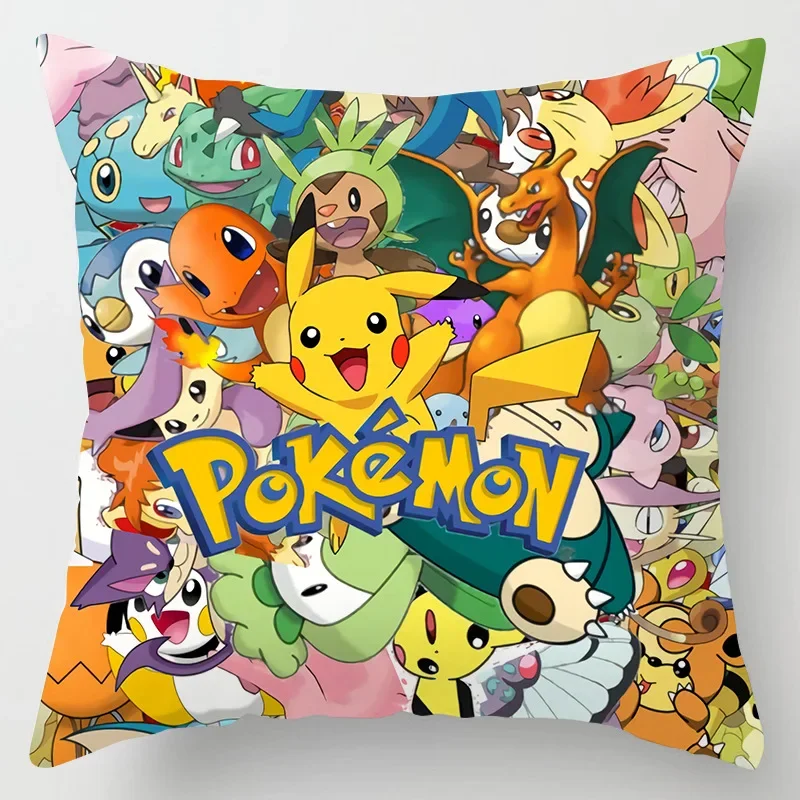 Pokemon Anime Pillowcase Cute Kawaii Pikachu Eevee Charmander Bulbasaur Sofa for Car Cushion Lumbar Pillowcase 45x45cm Gift