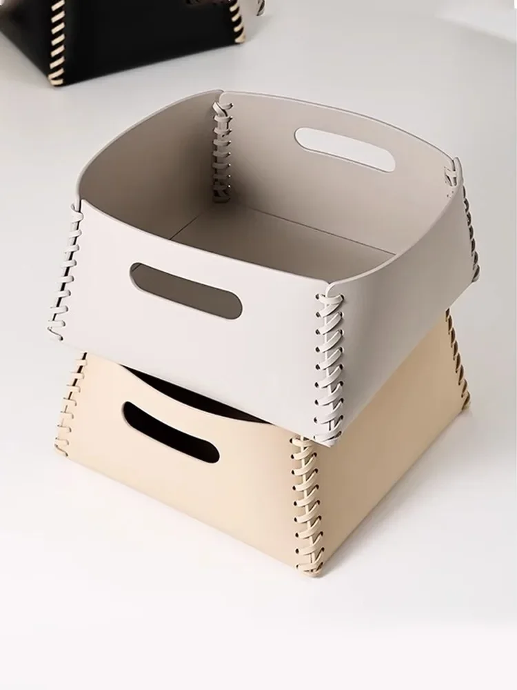 【Premium】Ahunderjiaz-Handmade Woven Leather Storage Basket, Jewelry Storage Tray, Home Desktop Ornament Organiser, Light Luxury