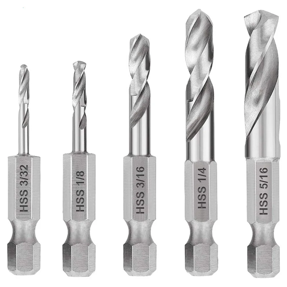 

High-Speed Steel Hex Shank Short Drill Bit Set 5 Piece Precision Drilling For Electric Drills Quick Change Chuck