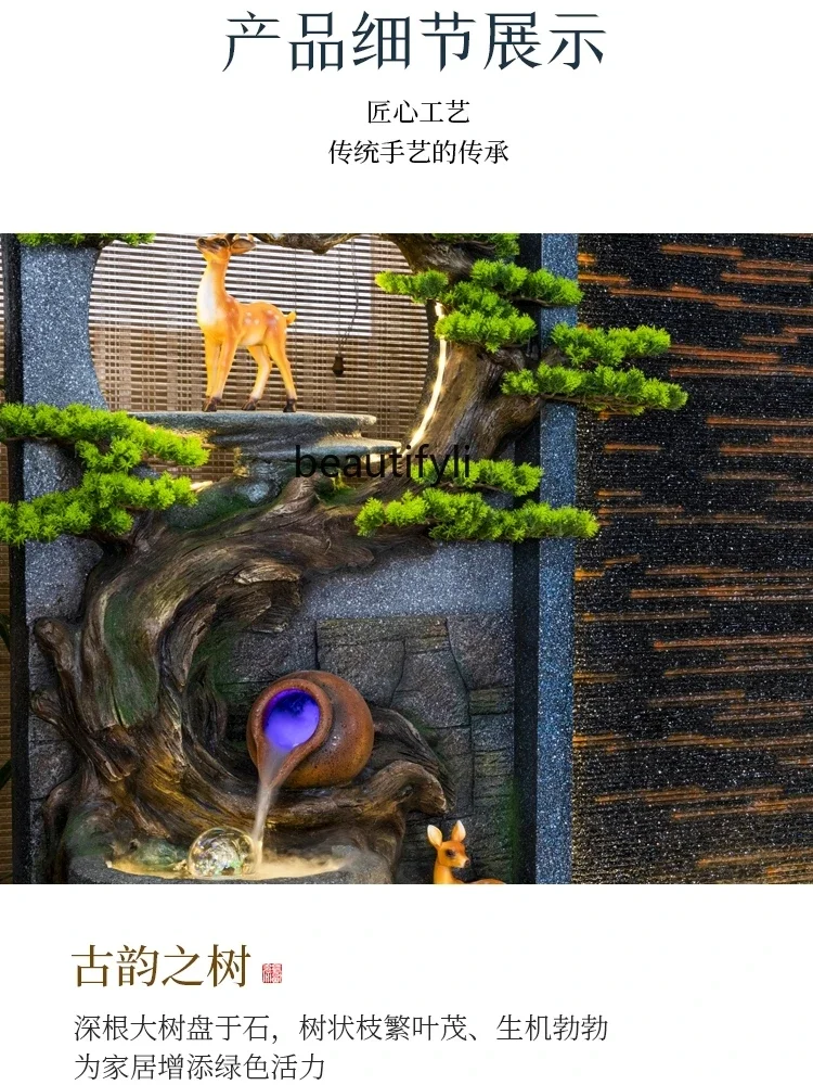 

K185 Artificial Mountain and Fountain Water Curtain Wall Water Landscape Fengshui Wheel Living Room Subareas Screens Floor Ornam