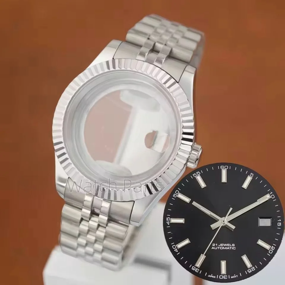 

41MM Stainless Steel Watch case Strap Sapphire Crystal 31mm Green Luminous Dial Pointers For Datejust NH34 NH35 NH36 Movement