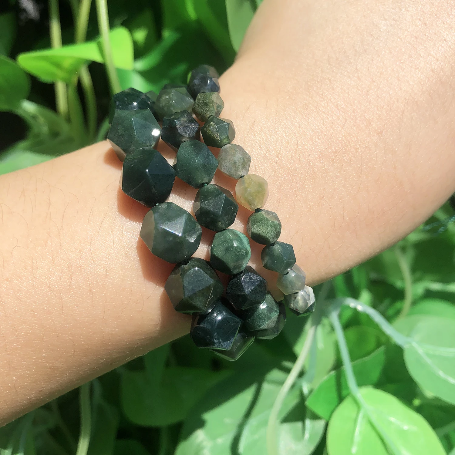 Faceted Green Moss Agates Stone Beads Natural Loose Spacer Beads Diy Handmade Bracelet for Jewelry Making Accessories 15\'\'