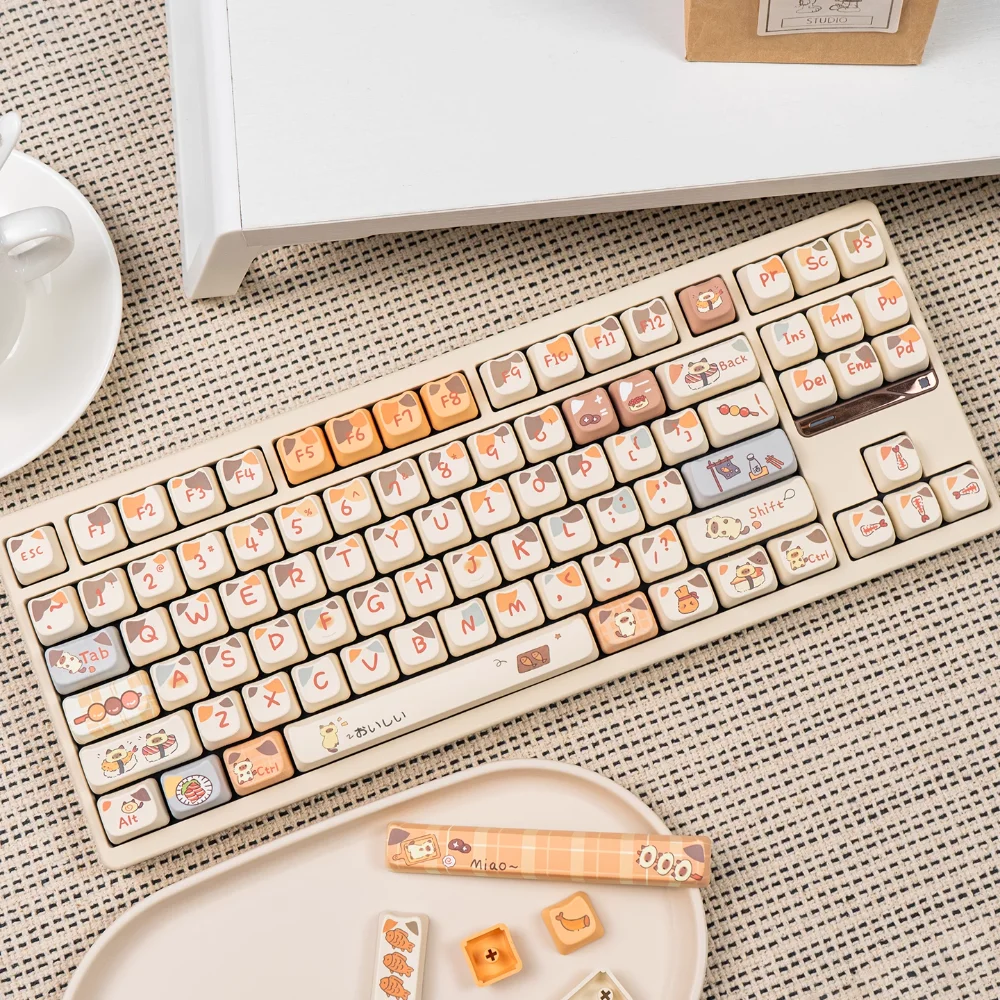 MAO Cat Head Shaped Keycap Set PBT Cute Girl Keycaps Suitable for MX Switch Wooting 61/64/68/75/84/96/104 Mechanical Keyboard