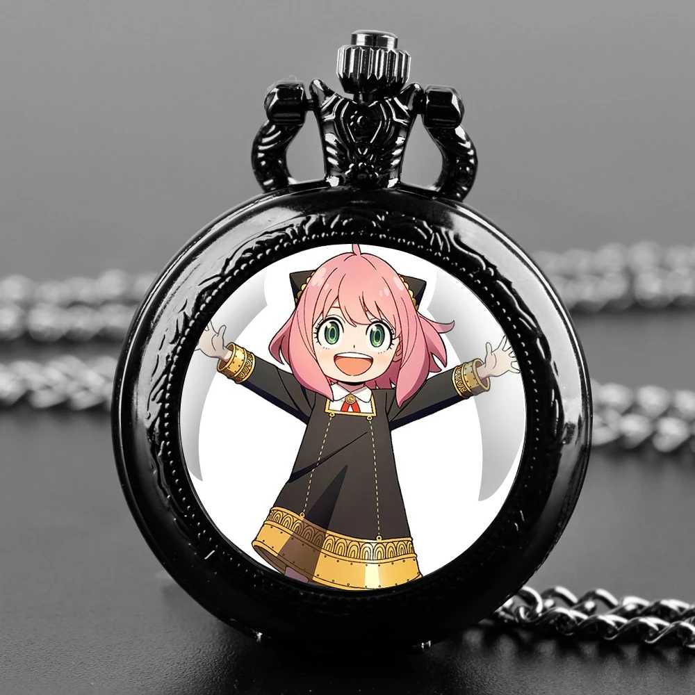 Exquisite Famous Anime Anya Forger Glass Dome Quartz Pocket Watch Arabic numeral Necklace Pendant Gifts For Women Man with Chain