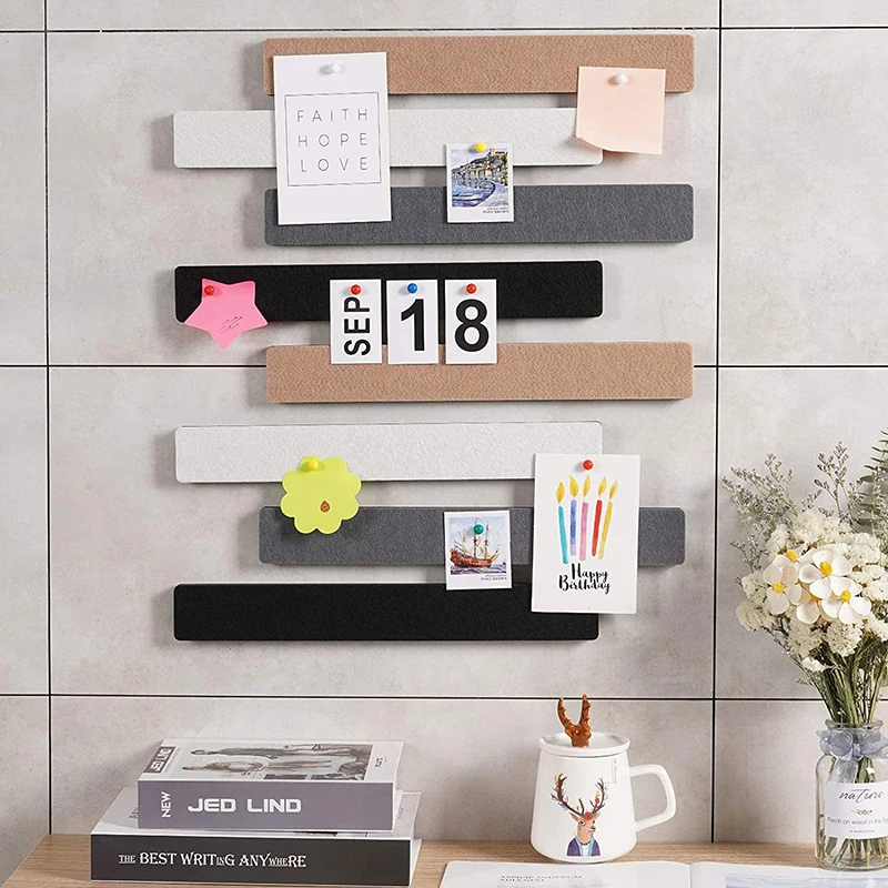 5pcs Felt Message Boards Wall Strips Cork Board Bar Home Wall Decoration Adhesive Paste Notes Photos Schedules Display Board