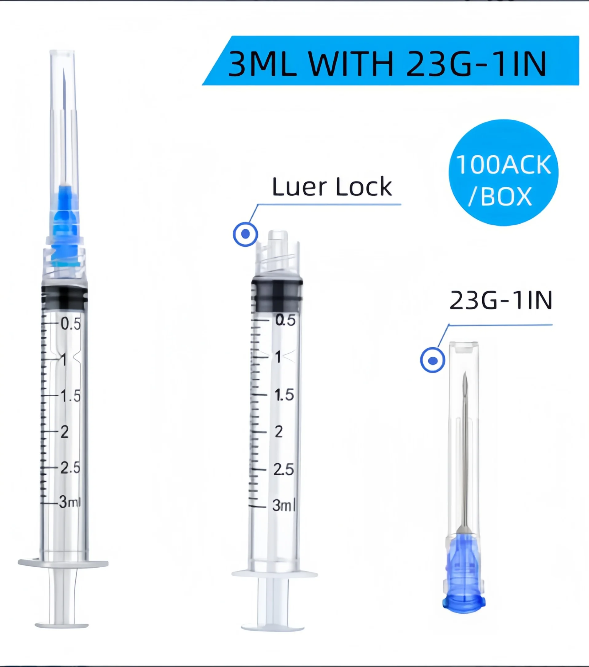 3-ml-Spritze mit Nadel und Nadelkappe/ohne Nadel, 100 Stück 3-ml-Einweg-Luer-Lock-Spritzen mit Nadel, geeignet für Veterinär-, Industrie- und Laboranwendungen, verschiedene Spezifikationen erhältlich – Detail 13