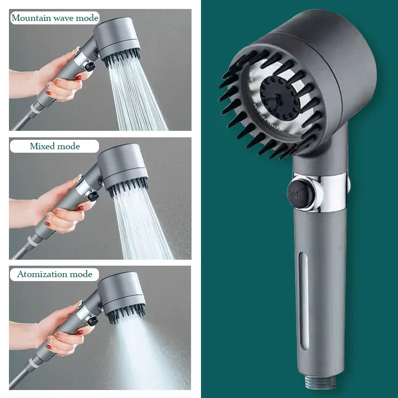 Zhangji High Pressure 3-Mode Message Shower Head With Stop Button Handheld Water Saving Spray Nozzle Bathroom Accessories