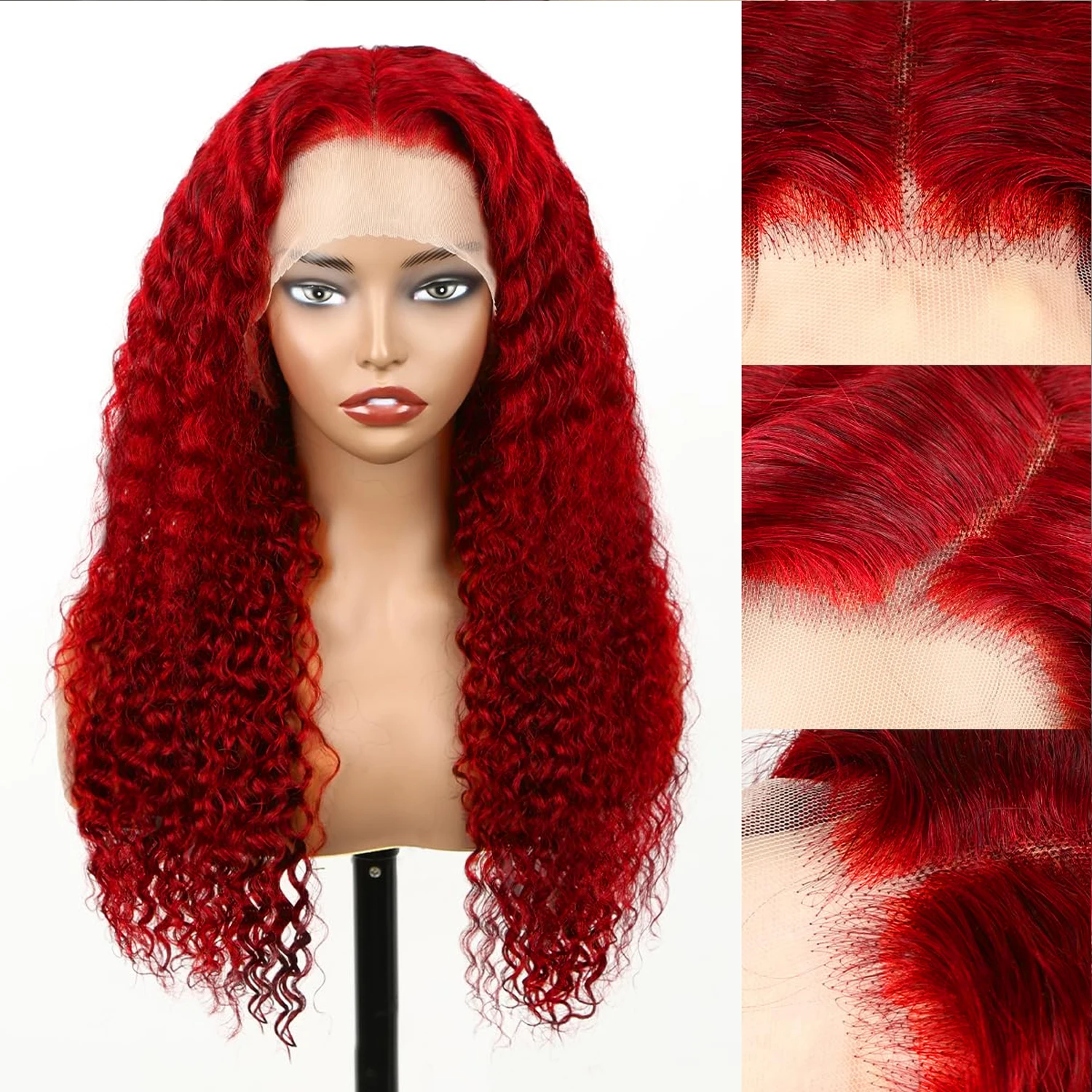 Red Deep Wave Lace Front Wigs Human Hair 13x4 HD Transparent Lace Frontal Wig Red Glueless Lace Front Curly Wig Pre Plucked