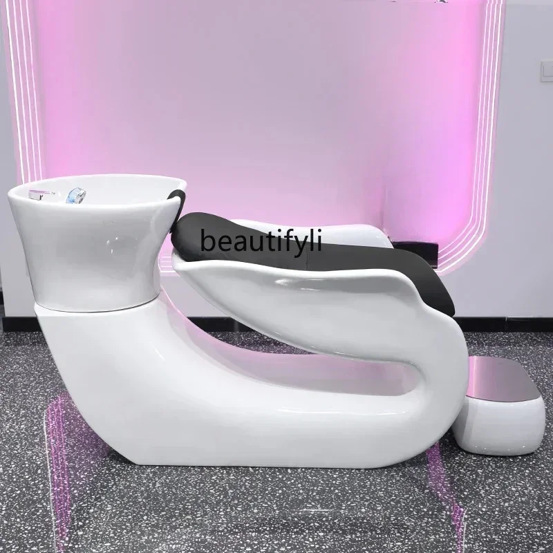 Barber Shop Shampoo Chair for Hair Salon High-End Salon Hair Flushing Bed Simple Half Lying Ceramic Basin