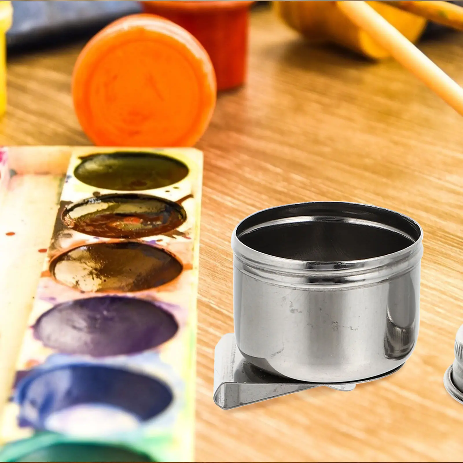 2Pcs Oil Palette Cup Stainless Steel Paint Brush Washer Container for Color Mixing Solvent Storage Portable Brush Cleaning Pot